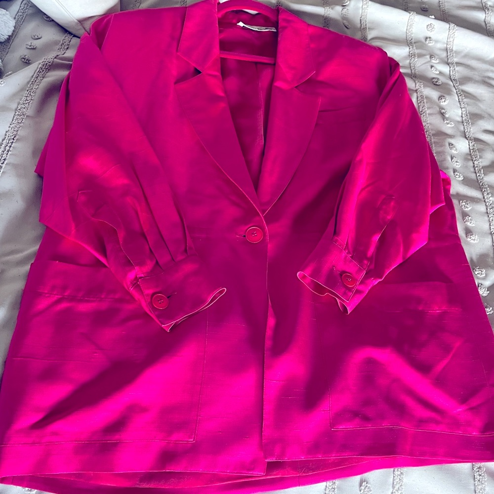 Ellen Tracy Hot Pink Silk Linen Blazer Size XS